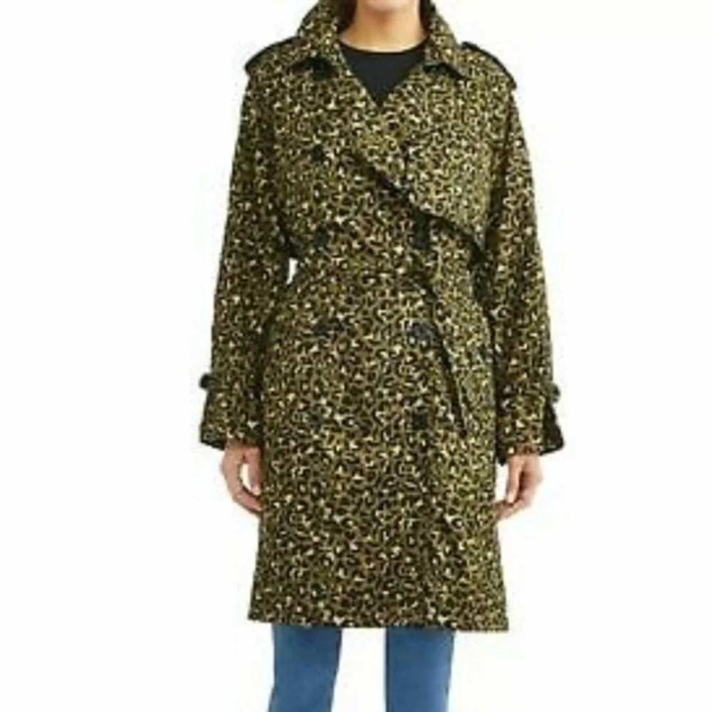 TEXTILE Elizabeth and James Leopard Trench Coat Womens Size S Green Animal Print